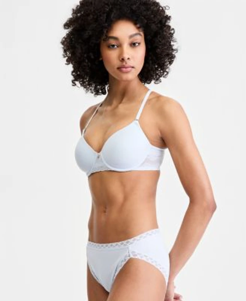 Natori Womens Bliss Perfection Contour Underwire Bra Bliss Lace Trim Cotton French Cut Brief Underwear