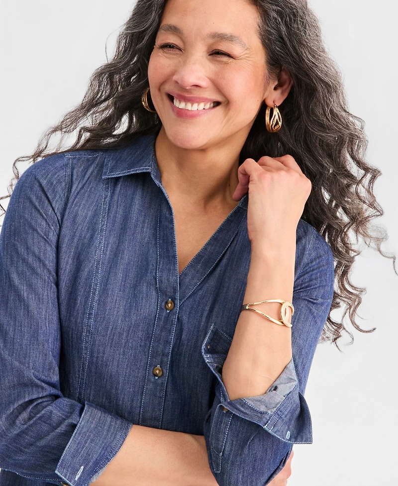 Style & Co Women's Cotton Chambray Peplum Shirt Dress, Macy's Exclusive