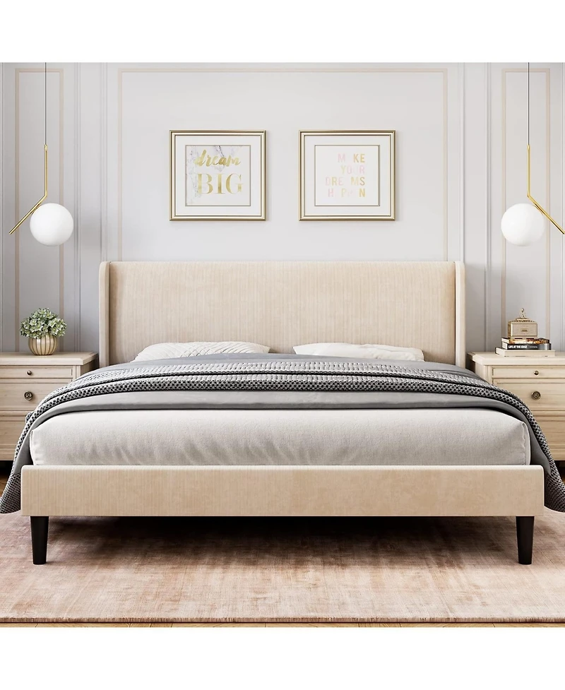 gaomon Assile Upholstered Bed Frame Full with Wingback headboard, Platform Bed Frame with Headboard, Wood Slats Support, Noise Free