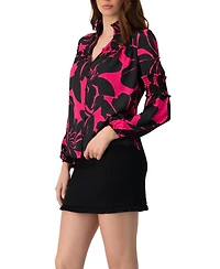 Ivonne Women's Long Sleeve Smocked Blouse with High Neck Tops