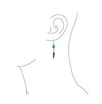 Bling Jewelry Southwestern Style Turquoise Bead & Feather Leaf Dangle Earrings Oxidized sterling Silver Lever back