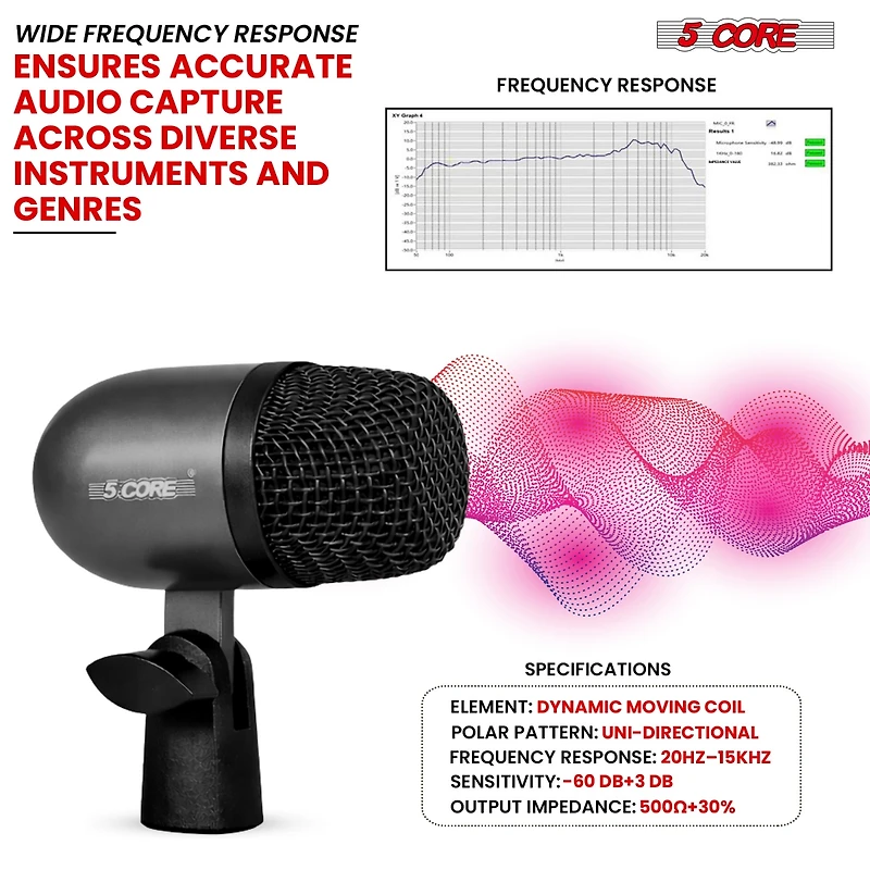 5 Core 5Core Tom Snare Mic Cardioid Dynamic Microphone for Drum Kit Percussion Instrument