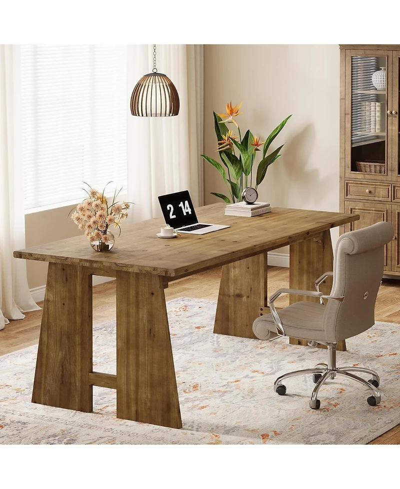 Tribesigns Solid Wood Executive Desk, 70.9-Inch Long Office Computer Desk with Sturdy Wooden Legs, Farmhouse Workstation