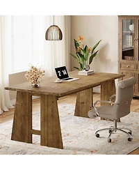 Tribesigns Solid Wood Executive Desk, 70.9-Inch Long Office Computer Desk with Sturdy Wooden Legs, Farmhouse Workstation