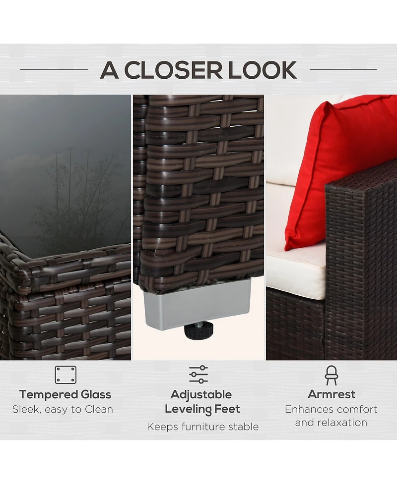 Outsunny 6-Piece Outdoor Patio Rat Wicker Furniture Sofa Set w/ Cushion