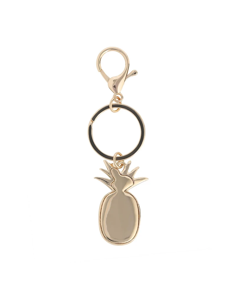 Juicy Couture Crystal Pineapple Keychain, Gold Tone with Green Enamel Leaves