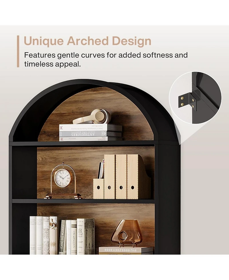 Tribesigns 76.8" Tall Arched Bookcase, 5-Tier Bookshelf with File Cabinet Drawer, Modern Freestanding Wooden Bookshelves, Open Display Storage Shelves