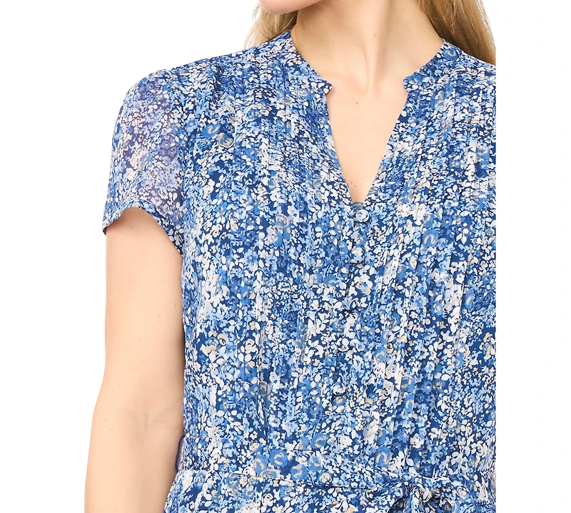 Msk Petite Pintuck Split Neck Midi Shirt Dress