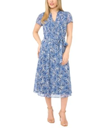 Msk Womens Pintuck Split Neck Midi Shirt Dress