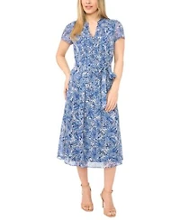Msk Womens Pintuck Split Neck Midi Shirt Dress
