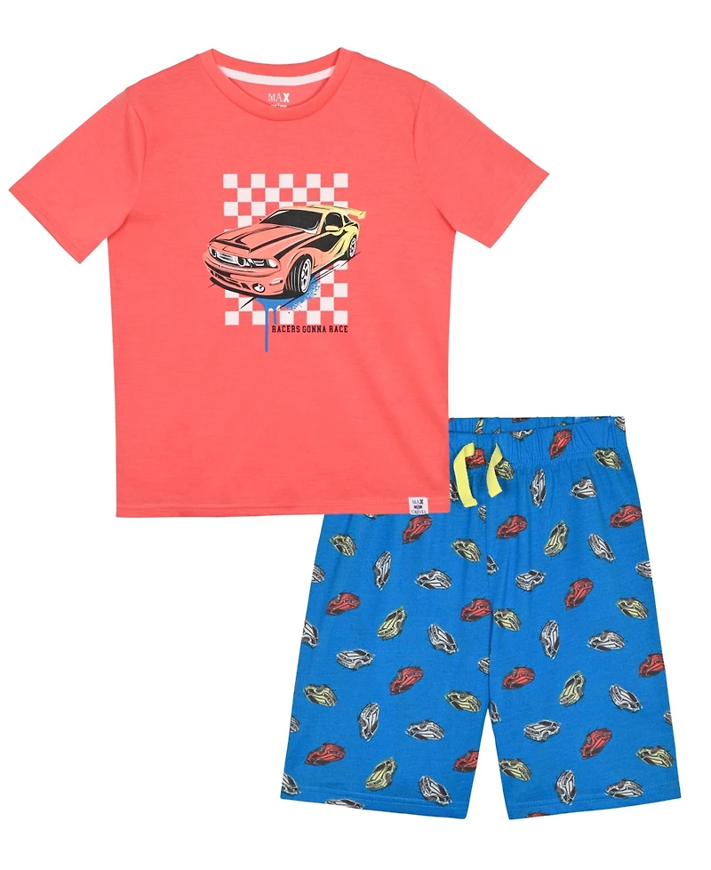 Max & Olivia Boys' Girls' 6-14 Racing Car Top Shorts, 2-Piece Pajama Set