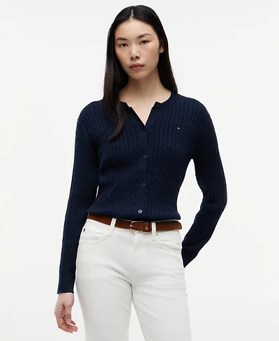 Tommy Hilfiger Women's Cable Knit Crewneck Cardigan Sweater
