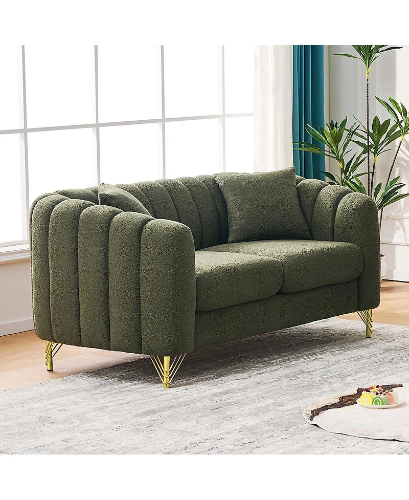 Streamdale Furniture 63" Chenille Loveseat Sofa, Luxury Tufted Couch with Gold Metal Legs