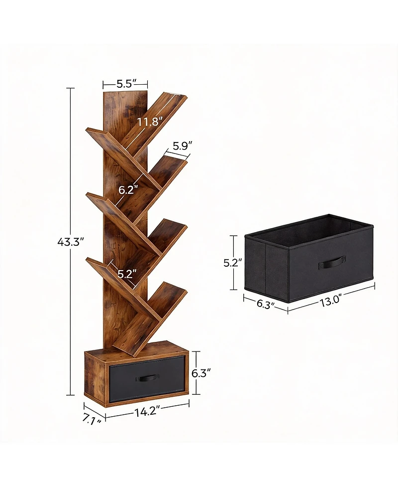 Yigii 7-Tier Rustic Tree Shelves, Space-Saving, Sturdy Design, Easy Assembly, Multi-Use