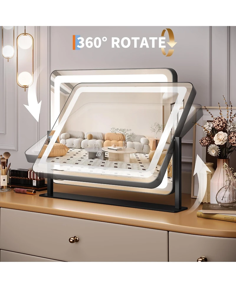 Homfan Led Vanity Mirror, 19.7" x 17.5" Touch Screen Makeup Mirror with 3 Lighting Modes, Adjustable Tabletop Design