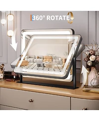 Homfan Led Vanity Mirror, 19.7" x 17.5" Touch Screen Makeup Mirror with 3 Lighting Modes, Adjustable Tabletop Design