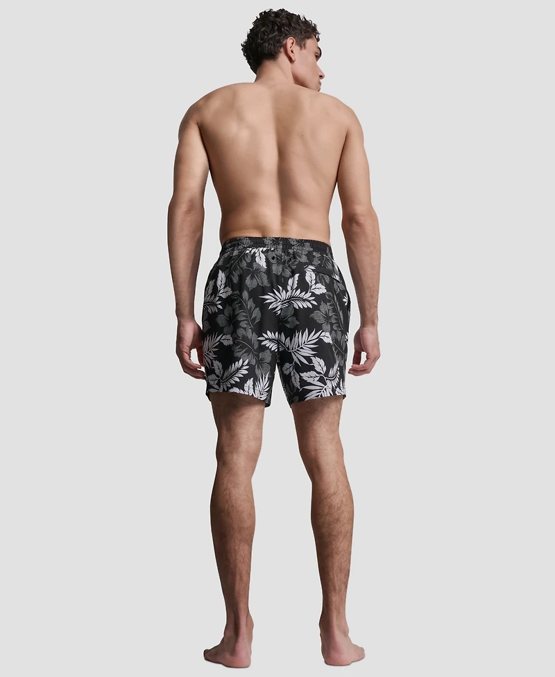 Dkny Men's Euro Black & White Bandana Print Performance 5" Volley Shorts
