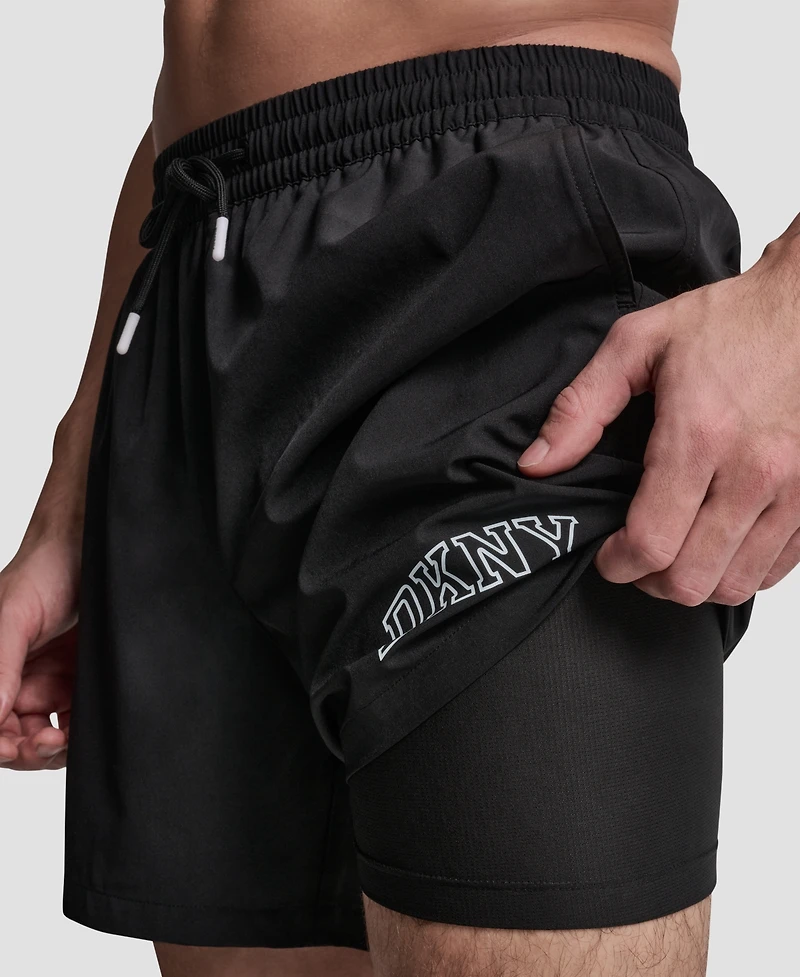 Dkny Men's Varsity Logo Stretch Volley Swim Shorts