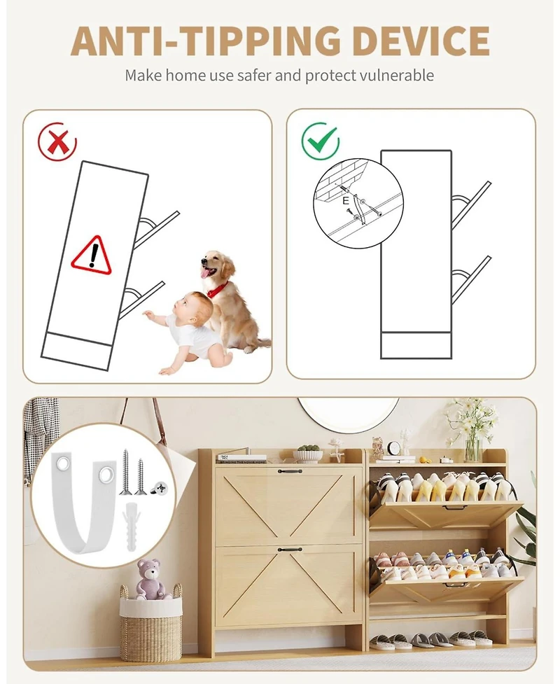 gaomon Shoe Storage Organizer with 2 Flip Drawers, Rustic Brown Farmhouse Cabinet for Entryway, Foyer, or Hallway