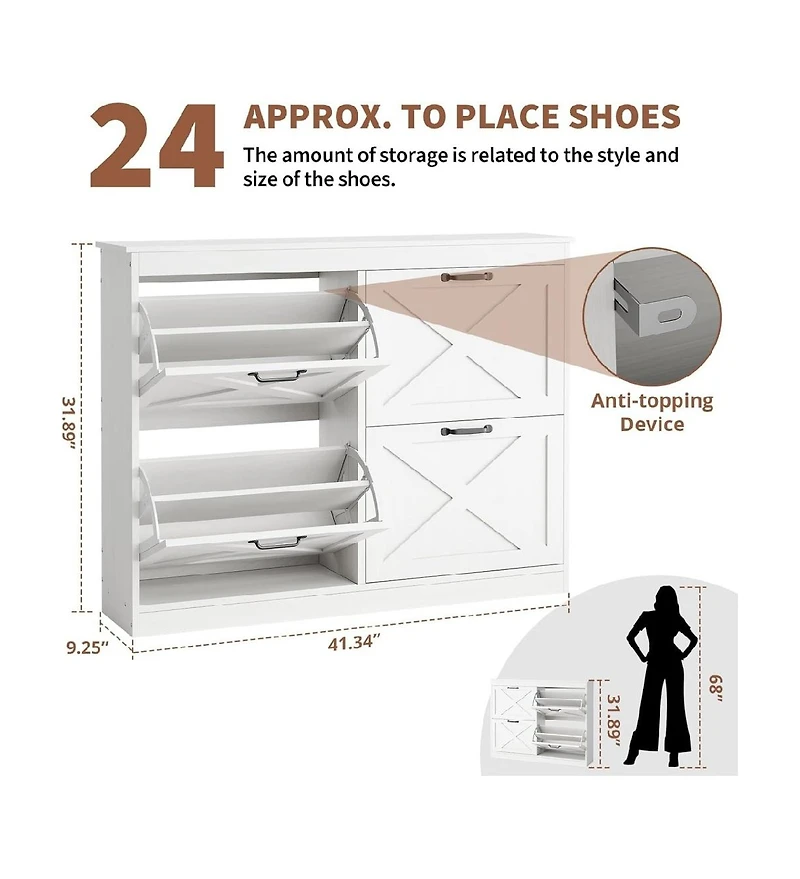 gaomon Entryway Shoe Cabinet with 4 Flip Drawers, Wide Shoe Storage Organizer Cabinet, Durable and Stylish, Hidden Freestanding Shoe Rack Cabinet