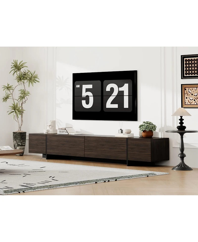 Solid Wood Tv Stand with 4 Sliding Tempered Glass Doors,Media Console, Entertainment Center
