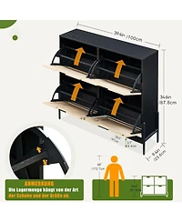 Draft - Gaomon Rattan Shoe Cabinet with Flip-Drawer Doors, 4-Door Storage with Adjustable Shelves