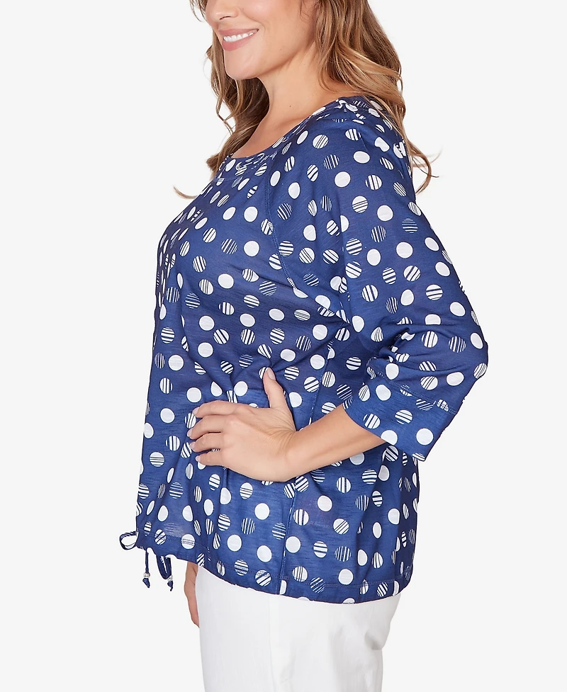 Hearts Of Palm Plus Printed Grommet Neck Blouson Top