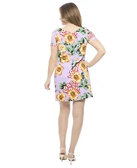 24seven Comfort Apparel Women's FLoral Short Sleeve Round Neck Mini Shift Dress