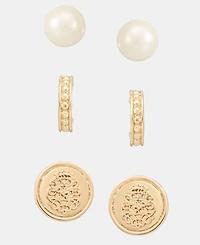 Lauren Ralph Lauren Gold-Tone Glass Pearl, Coin And Hoop Earrings, 3-Piece Set