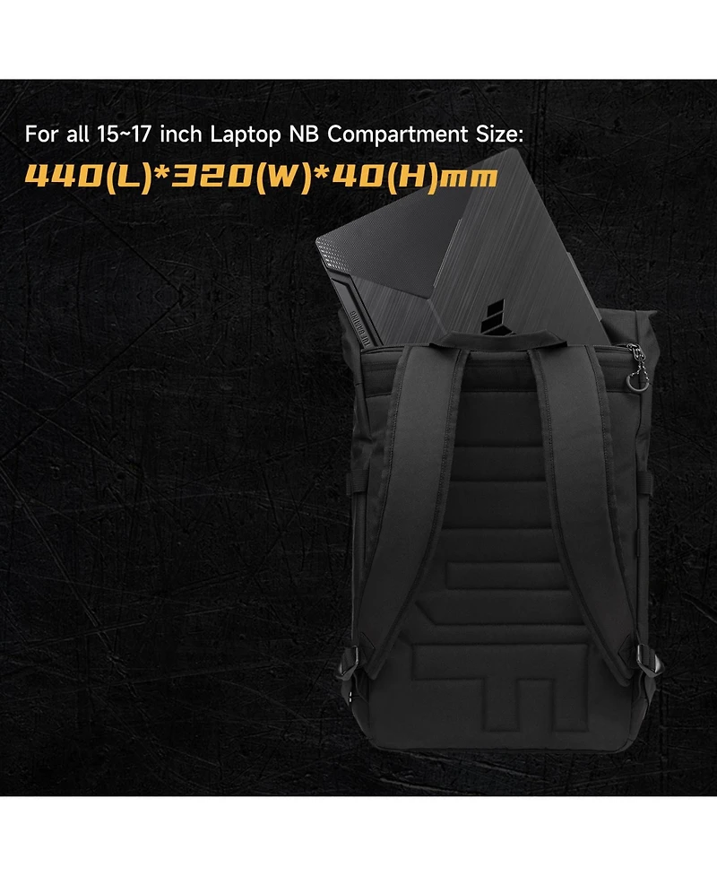 Asus Tuf Gaming VP4700 Backpack, up to 17" laptop, with top folded closure to resize, light weight and durable water repellent for daily usage