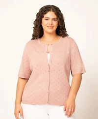 Melissa Paige Plus Diamond Pointelle Elbow-Sleeve Cardigan, Macy's Exclusive