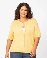 Melissa Paige Plus Size Diamond Pointelle Elbow-Sleeve Cardigan, Macy's Exclusive