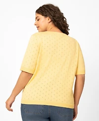 Melissa Paige Plus Size Diamond Pointelle Elbow-Sleeve Cardigan, Macy's Exclusive