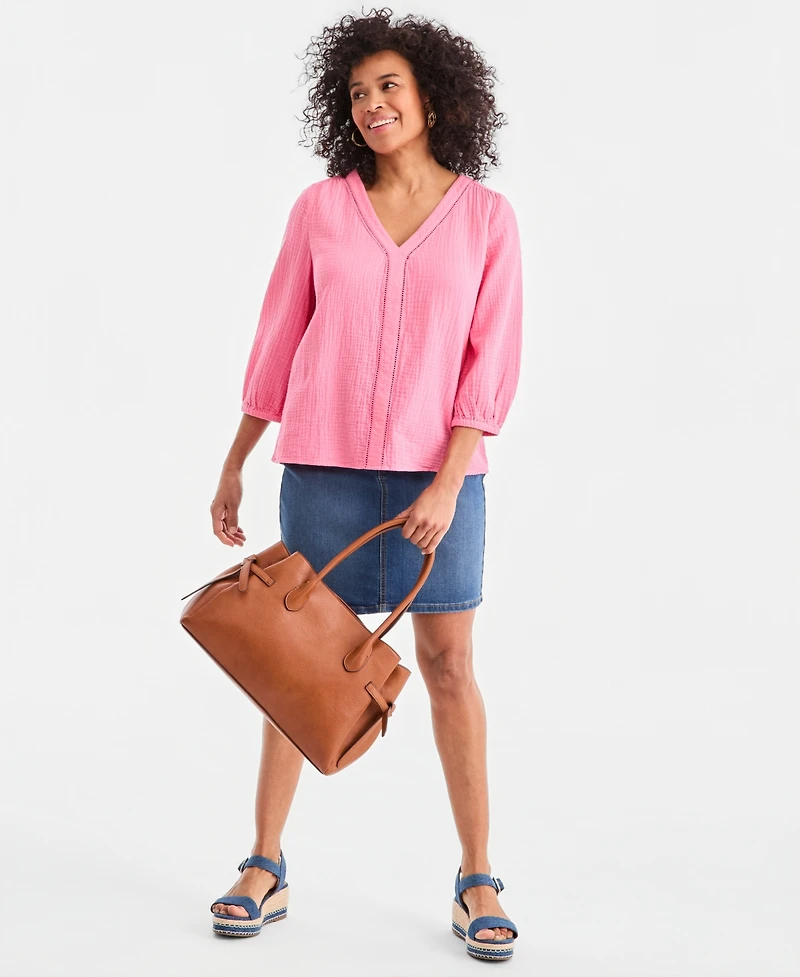 Style & Co Women's Cotton Gauze V-Neck Blouse, Macy's Exclusive