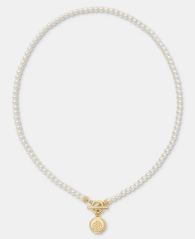 Lauren Ralph Lauren Gold-Tone Glass Pearl Coin Pendant Necklace