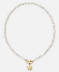 Lauren Ralph Lauren Gold-Tone Glass Pearl Coin Pendant Necklace