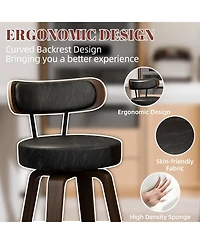 Dyhome 24 inches Bar Stools Set of 2, Counter Height with Leather Pad Wood Back, Upholstered Barstools for Kitchen Island, Cafe