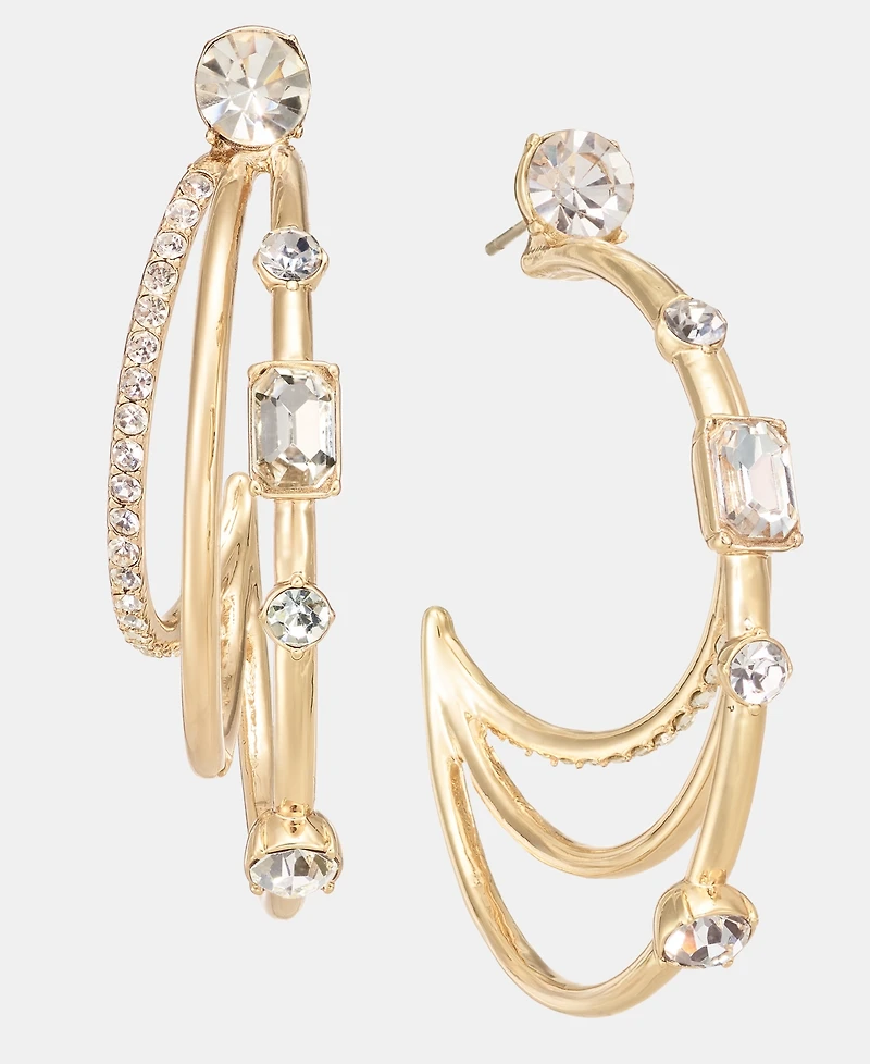 Karl Lagerfeld Paris Small Crystal Triple-Split Hoop Earrings, 1.01"
