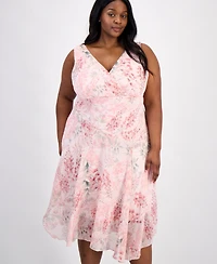 Connected Plus Floral Chiffon Handkerchief-Hem Dress