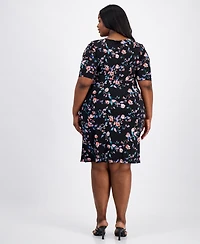 Connected Plus Floral-Print Faux-Wrap Dress