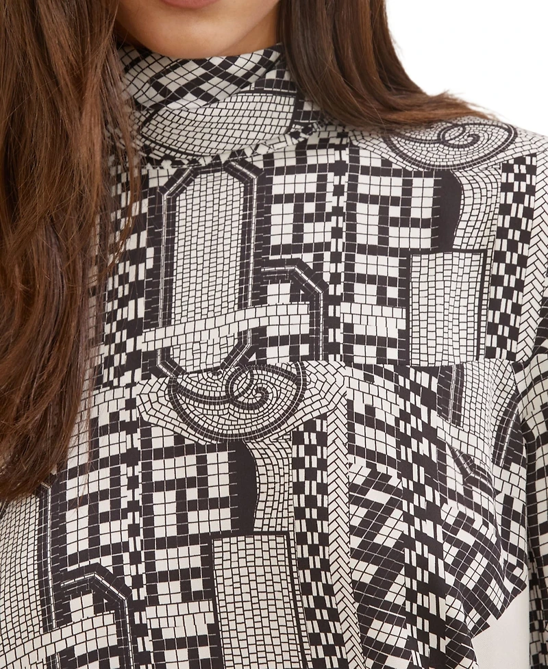 Reiss Women's Tile-Print Balloon-Sleeve Blouse