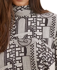 Reiss Women's Tile-Print Balloon-Sleeve Blouse