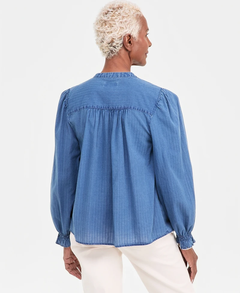 Style & Co Women's Cotton Chambray Smocked Blouse, Macy's Exclusive