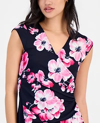 Robbie Bee Petite Floral-Print Ruffle Cap-Sleeve Dress