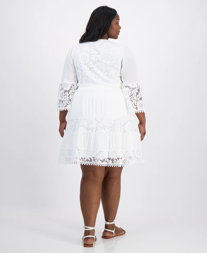 Robbie Bee Plus Lace-Combo 3/4-Sleeve Dress