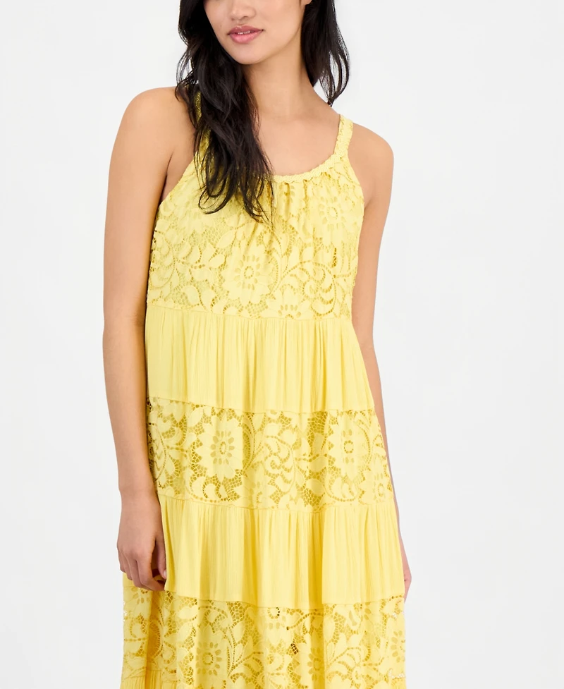 Robbie Bee Petite Lace-Trim Sleeveless Tiered Midi Dress