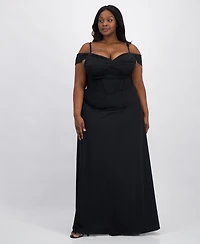 City Studios Trendy Plus Satin Off-The-Shoulder Gown