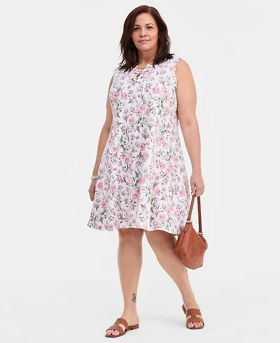 Style & Co Plus Floral-Print Lace-Up Dress