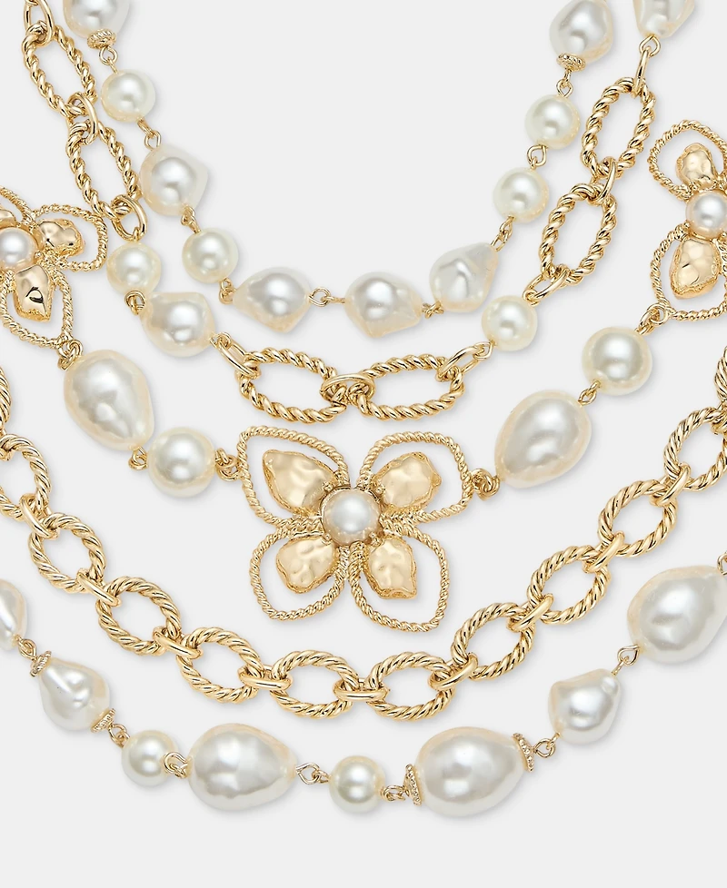 Anne Klein Imitation Pearl Flower Layered Statement Necklace, 16" + 3" extender