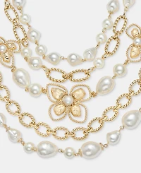 Anne Klein Imitation Pearl Flower Layered Statement Necklace, 16" + 3" extender